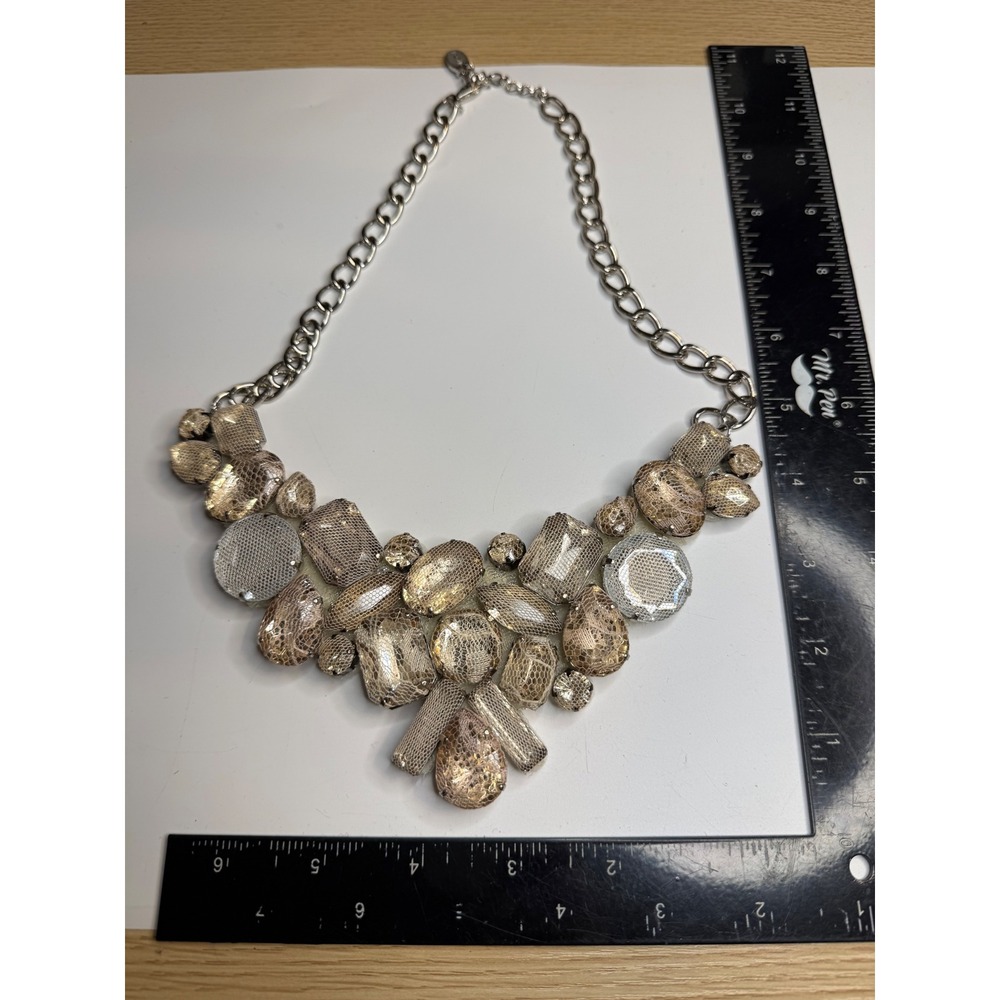 Cato New York Snakeskin Pattern Stone Statement Bib Necklace Silver Tone Neutral